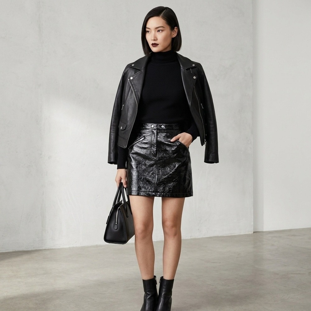 Unbranded Patent Faux Leather Mini Skirt Womens Small Black Grunge Goth Y2K